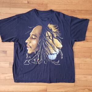 Vtg Bob Marley Zion Rootswear Lion T-Shirt 2007 distressed Faded black XL